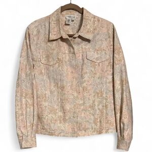 Coldwater Creek Linen Button Down Jacket with Subtle Spring Floral Design
